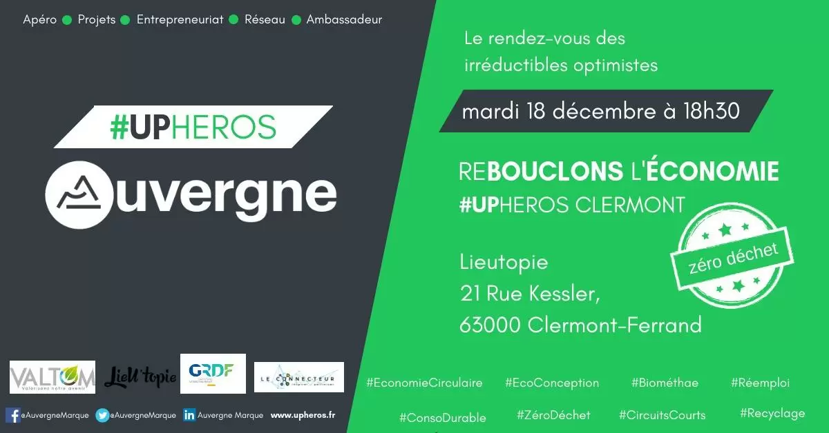 Upheros Zéro Déchet 18 DECEMBRE à Clermont-Fd - Rebouclons l'économie